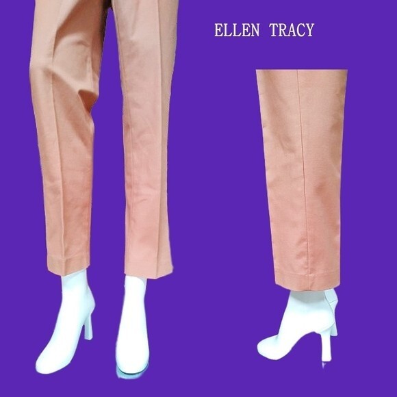 ELLEN TRACY NEW Old Money CASHEW MOCHA Exposed Zip Straight Ankle Leg Pant 4 - Picture 6 of 12